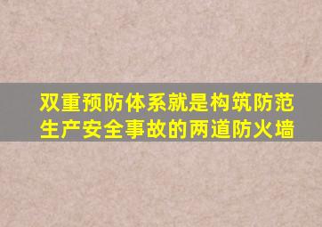 双重预防体系就是构筑防范生产安全事故的两道防火墙