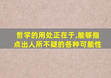 哲学的用处正在于,能够指点出人所不疑的各种可能性